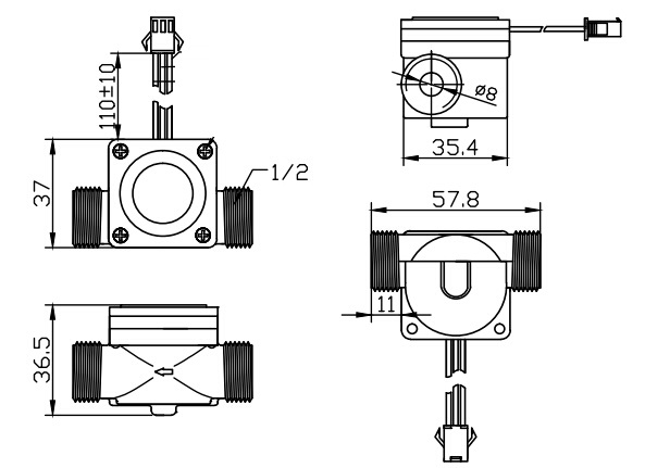 GE-302J Brass Water Flow Sensor BSP1/2