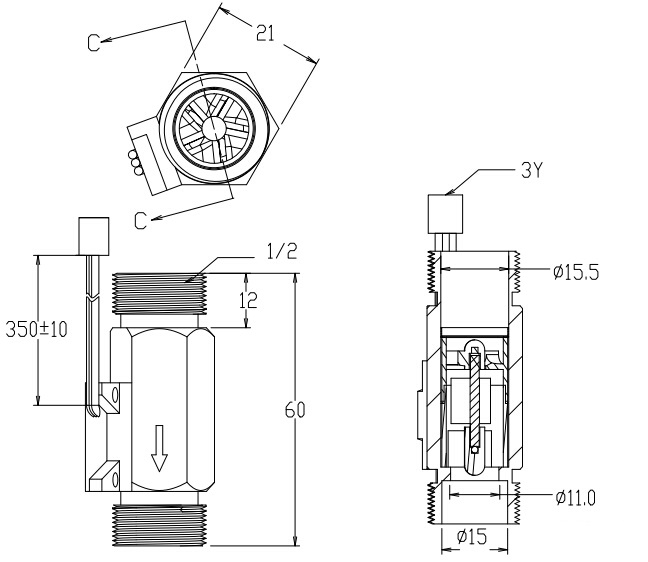 GE-302D水流量传感器-黄铜材质4分外螺纹